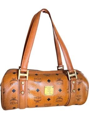 MCM Vintage Cognac Visetos Barrel Shoulder Bag
